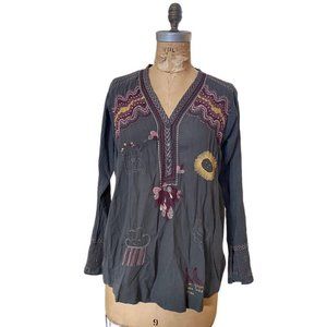 Pete & Greta by Johnny Was "Lynd" Cotton Embroidered Tunic Blouse size S